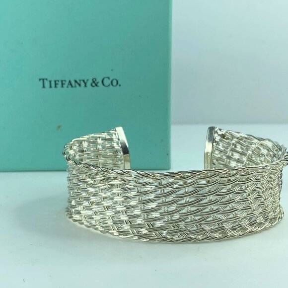 Rare Tiffany & Co. Sterling Silver Solid Wire Woven Cuff Bangle Bracelet JR623 - Picture 1 of 8